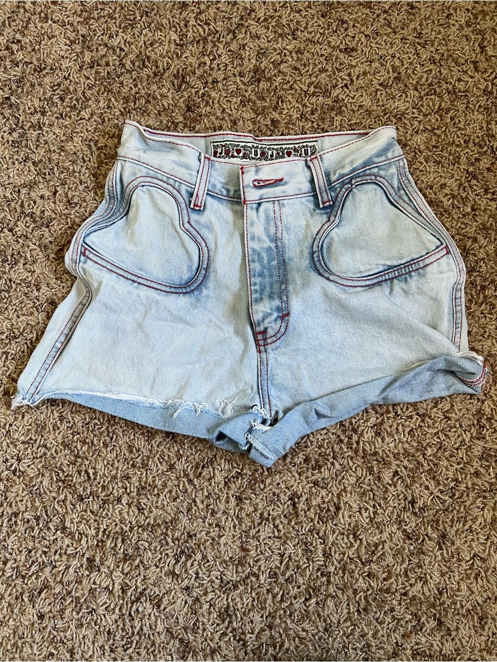 JuJu Light Wash Denim Shorts with Heart Patch Pockets